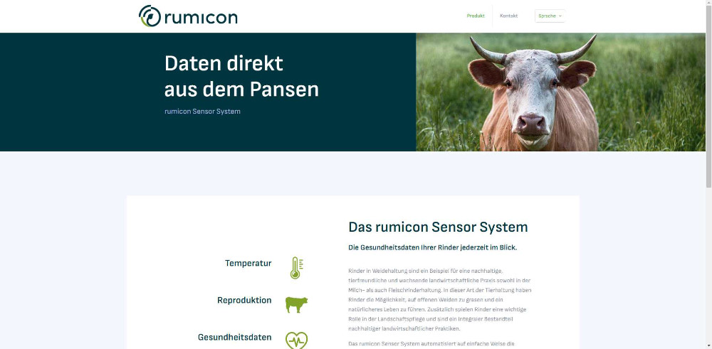 Website von Rumicon mit Startseite und Sensor System im Überblick